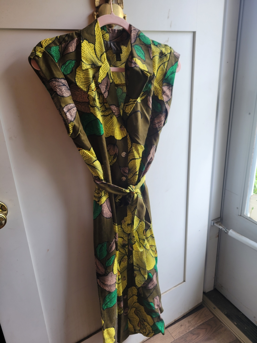 Worthington Olive Floral Midi Shirtdress with Tie Belt